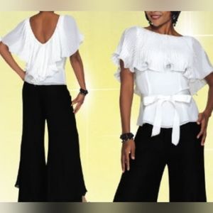 Chancelle Pleated Ruffle Belted Top Size 16